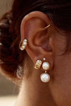 Fairley Pearl Huggie - Gold