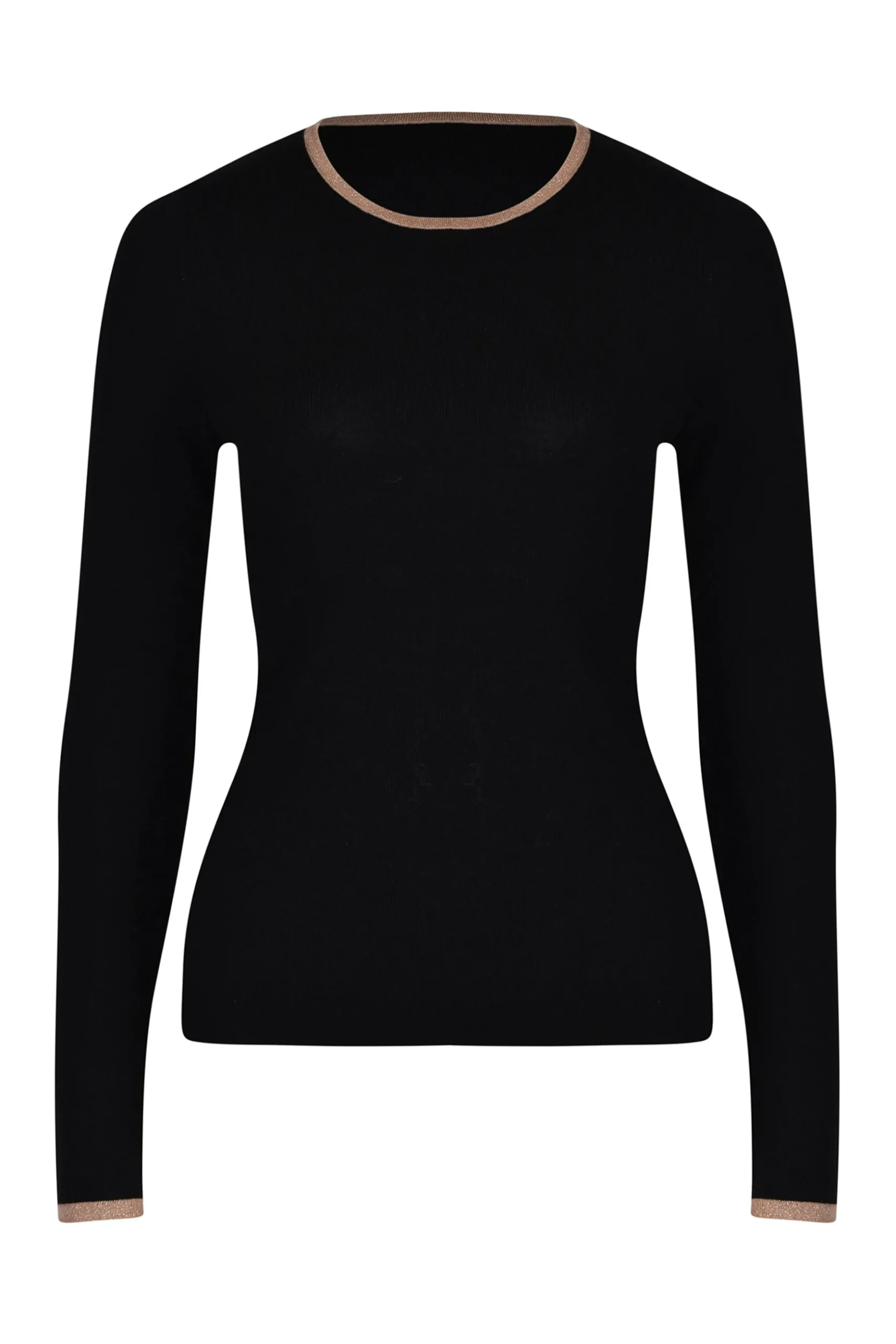 Husk MERINO CREW - Black Strp