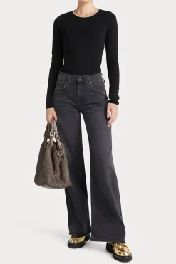 Husk MERINO CREW - Black Strp