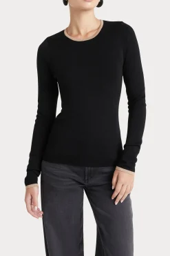 Husk MERINO CREW - Black Strp