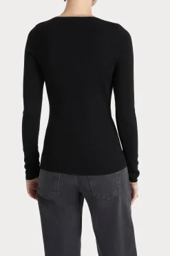 Husk MERINO CREW - Black Strp
