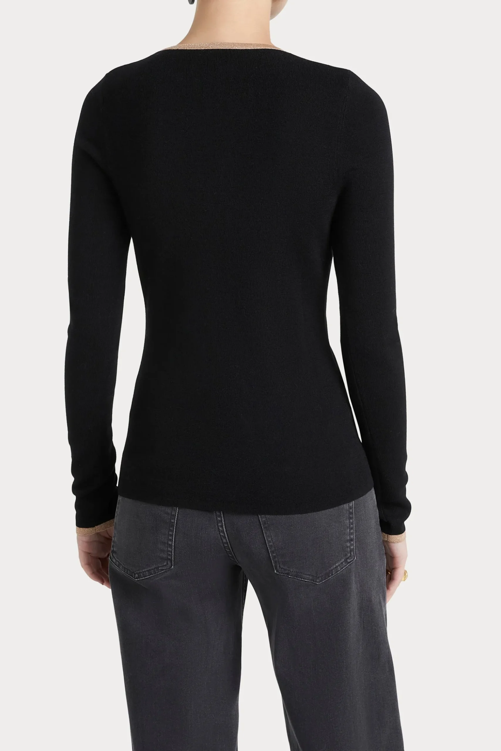 Husk MERINO CREW - Black Strp