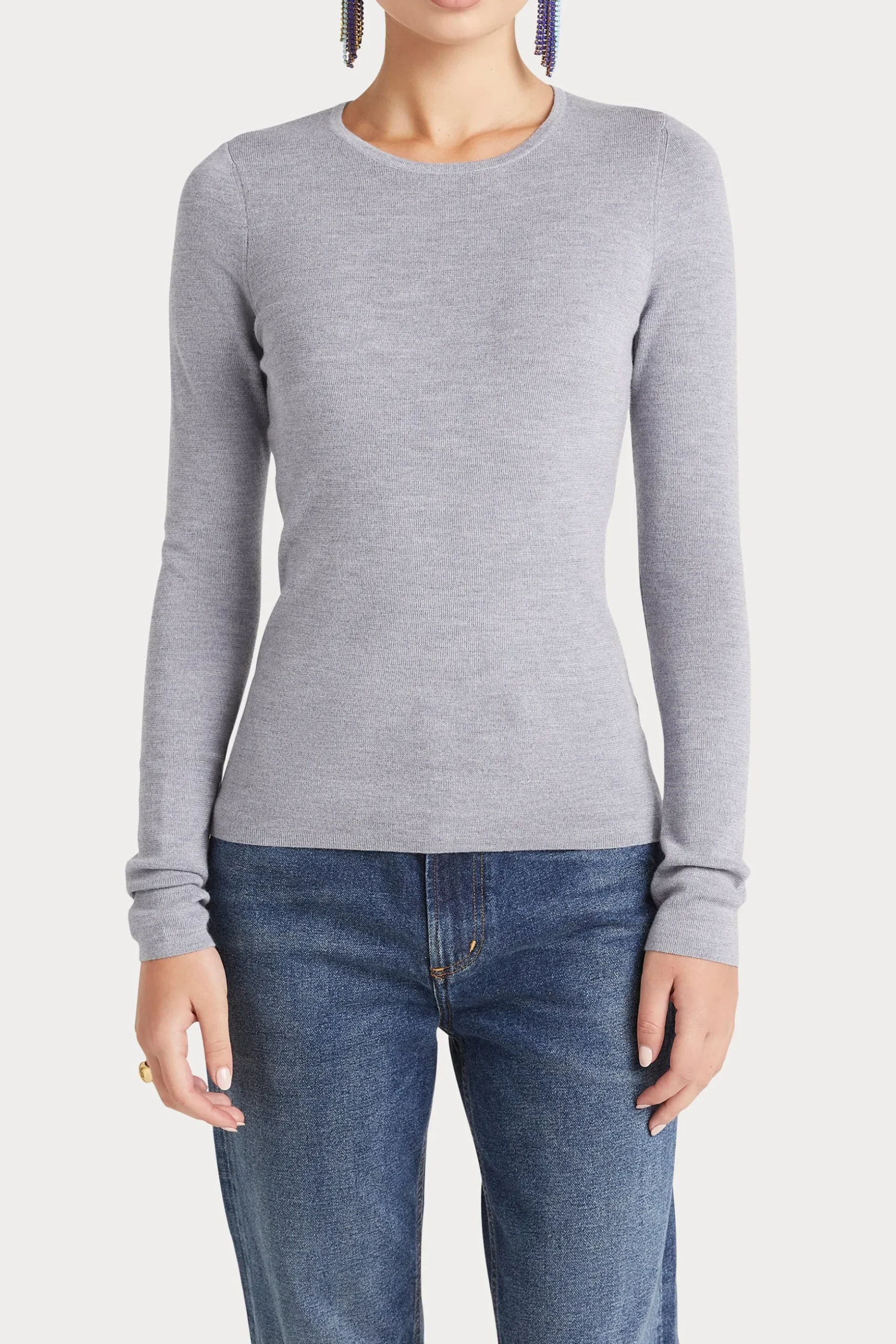 Husk MERINO CREW - Grey Marle