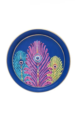 Les Ottomans Peacock Round - Blue