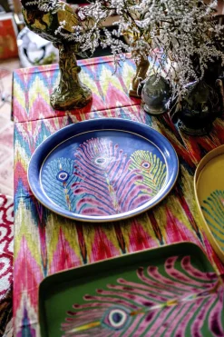 Les Ottomans Peacock Round - Blue